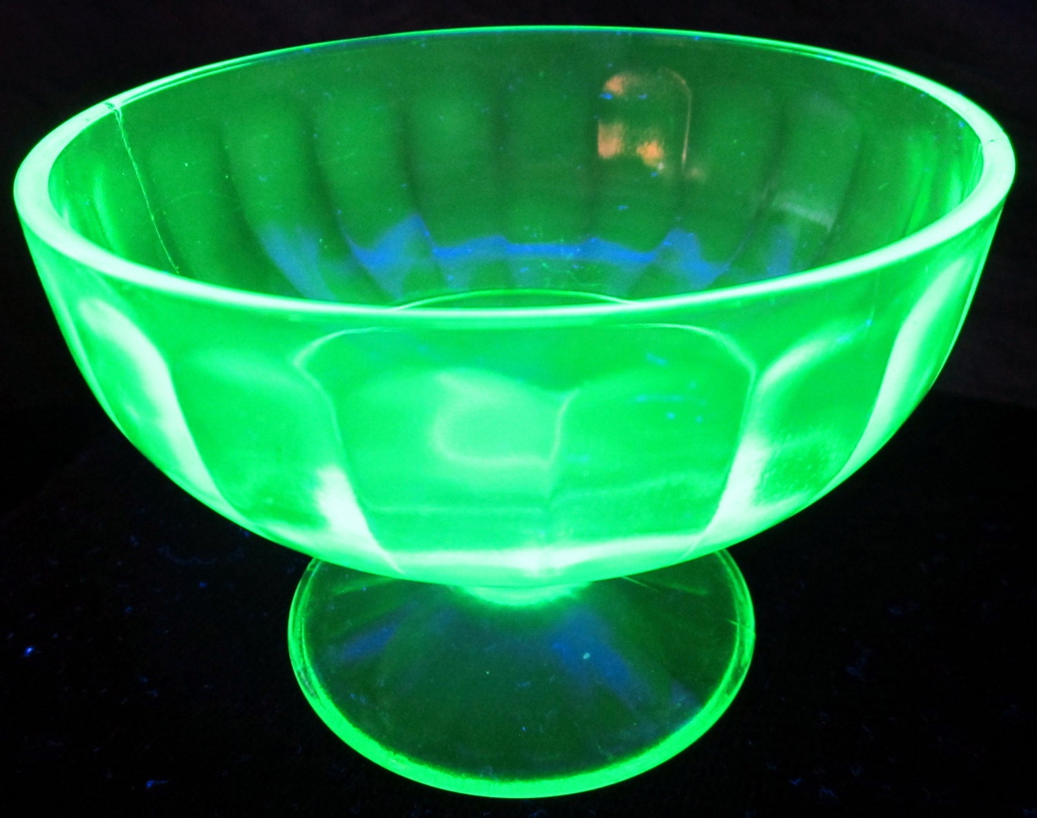 Federal Glass Optic Panel Green Depression Compote Bowl Dish Pedestal Sherbet Cup