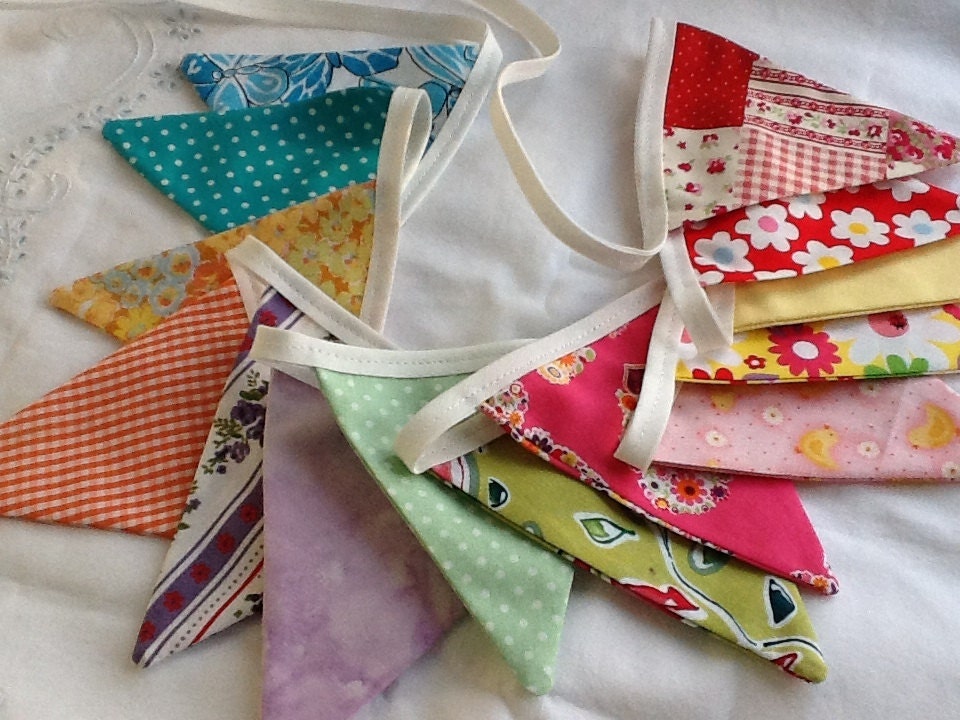 14 flag Summer Bright Rainbow Flag Bunting / Fabric Garland / Banner - small flags, Mother's Day, office and birthday parties, photo prop