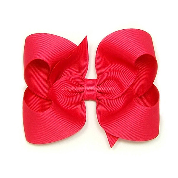 Electric Pink Hair Bow, 4 inch Twisted Boutique Bow, Sarsaparilla Bow, Basic Bow Shocking Pink