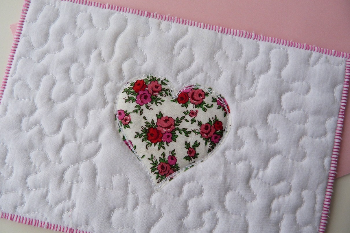 Romantic Textile postcard - Vintage Liberty floral heart Correspondence card, wall art - made from Liberty tana lawn