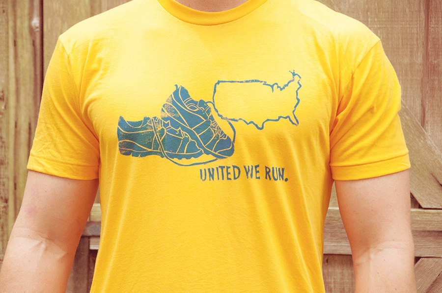 Extra Large Gold and Blue Men's United We Run T-Shirt