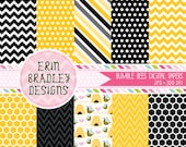 Bumble Bee Commercial Use Digital Paper Pack Chevron Stripes and Polka Dots INSTANT DOWNLOAD Il_170x135