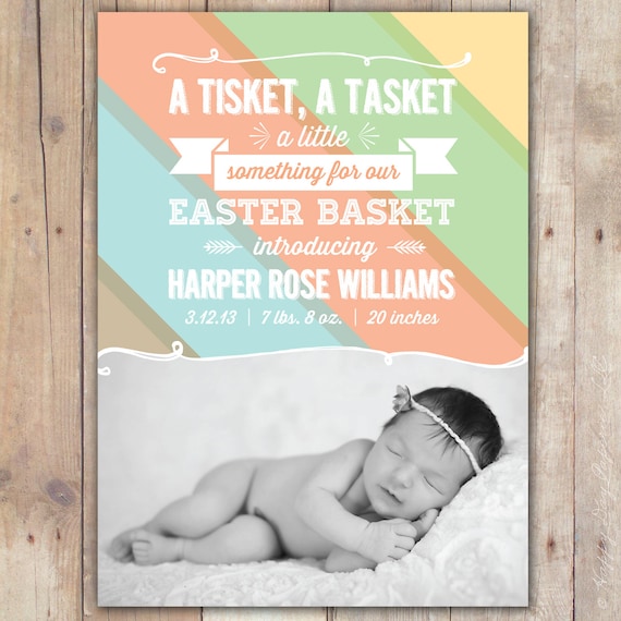 Easter Basket - Custom Photo Baby Birth Announcement Card Printable Digital Il_570xn