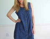 50% OFF. . . Vintage Early 90s Sleeveless Denim Button Front Mini Shift Dress MEDIUM M
