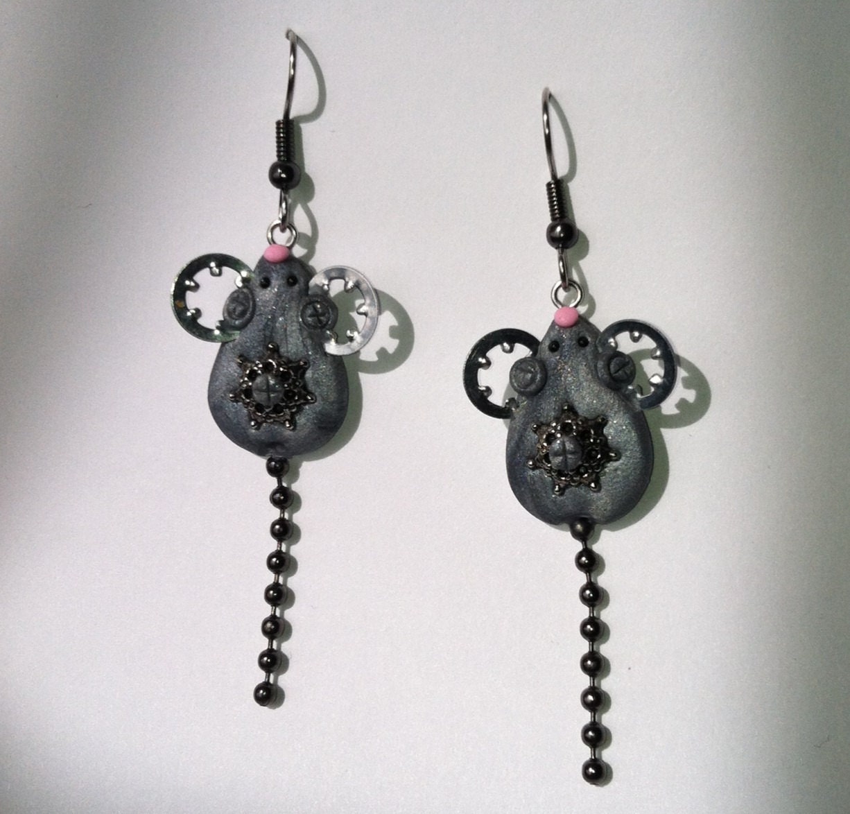 Steampunk Mouse or Rat Earrings Polymer Clay Jewelry