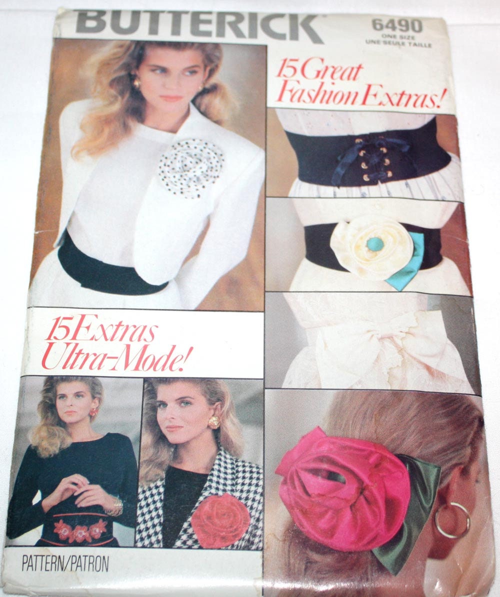 Vintage  Butterick 6490 Pattern - Rose - Belt - Bow - Hair Bow - Supplies Sewing