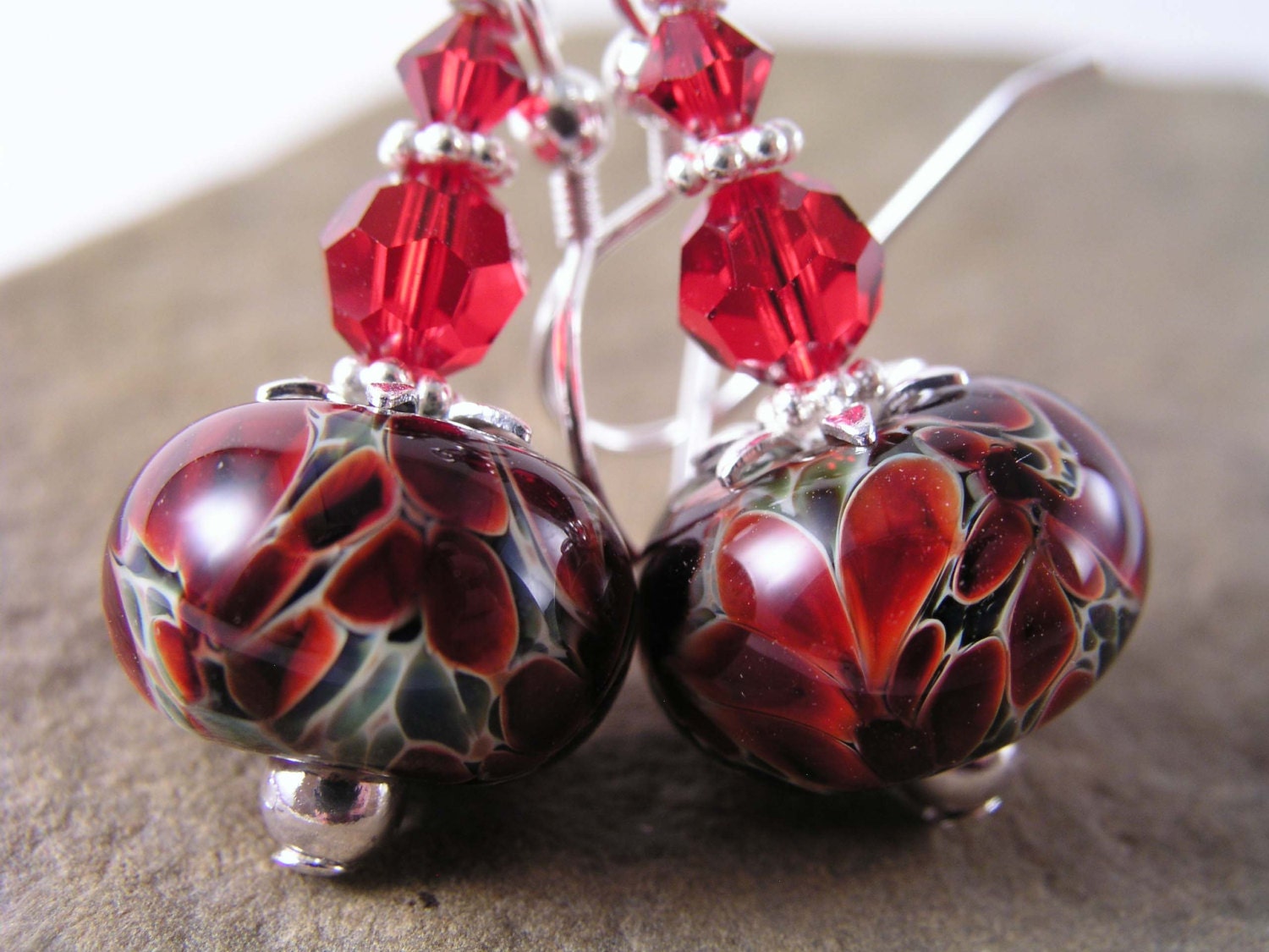 Red Lampwork Earrings, Glass Lampwork Boro Earrings,  Lampwork Beaded Earrings, Gift