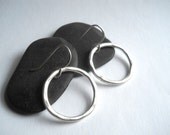 small hoop earring, sterling silver ,hand forged , hammered, rustic, minimalist, 7/8" diameter