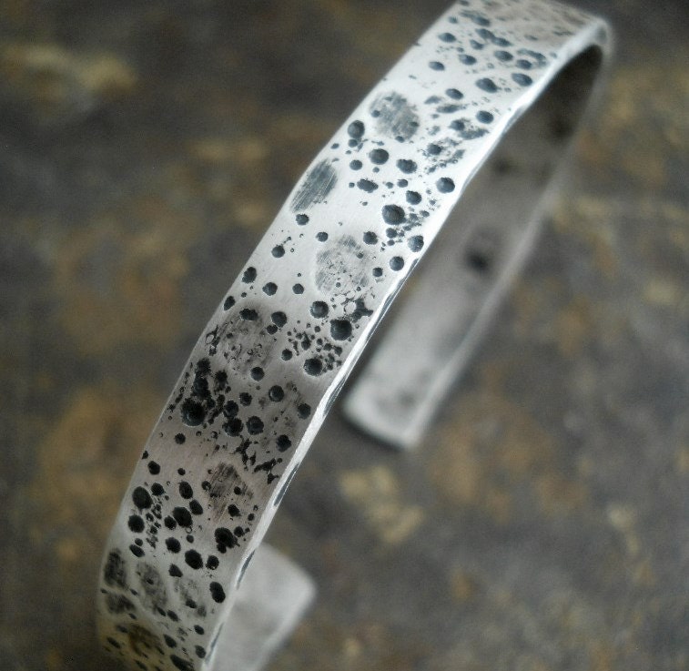 mens textured cuff bracelet, mens jewelry, casual, rustic, oxidized, sterling silver