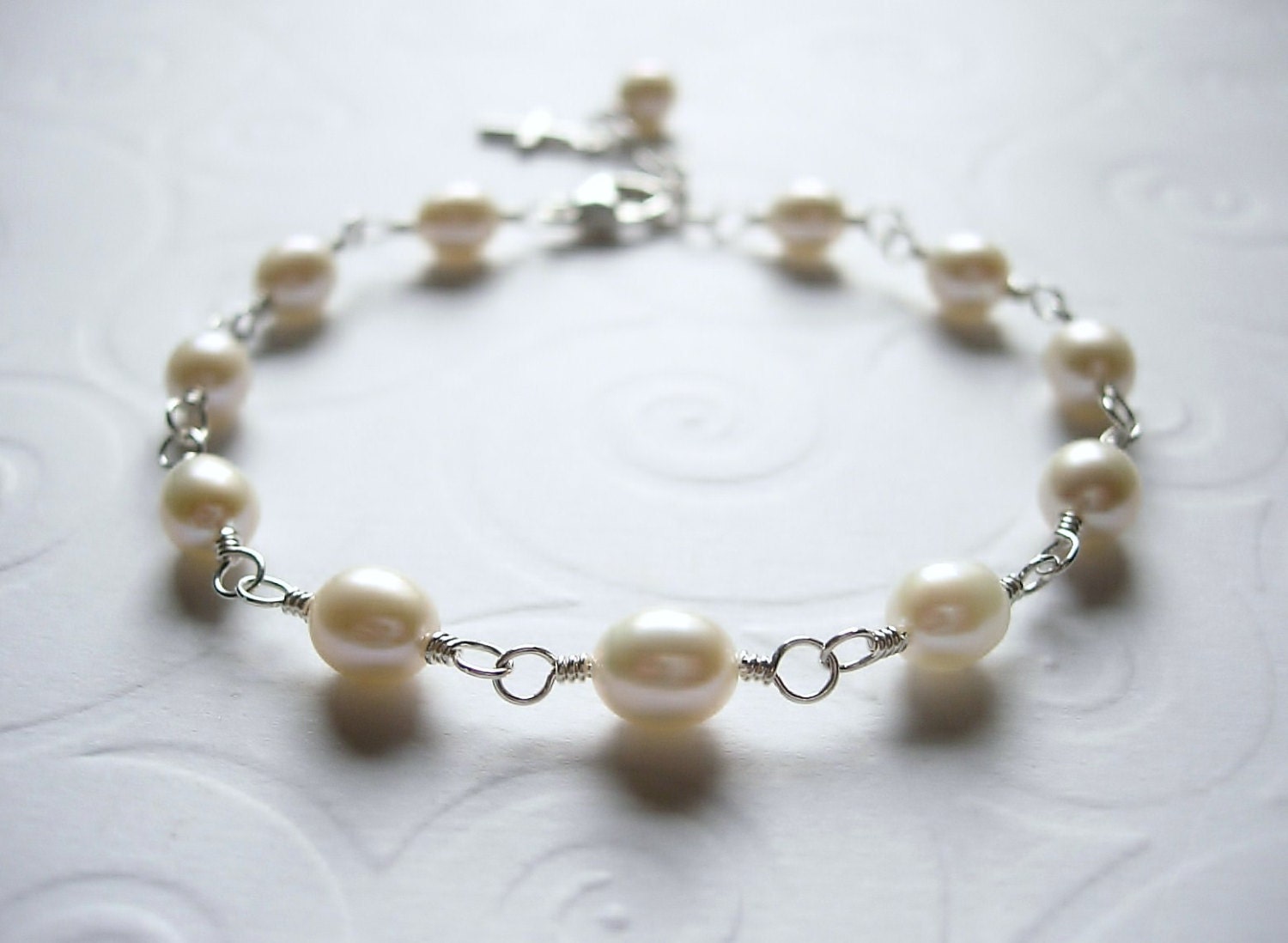 White Freshwater Pearl and Sterling Silver Cross, Wire Wrapped Bracelet, First Communion, Confirmation, Girl, Cross, Catholic, Christian