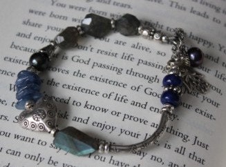 Beautiful and Labradorite Bracelet with Sterling Heart, Kyanite and Lapis "Beyond"
