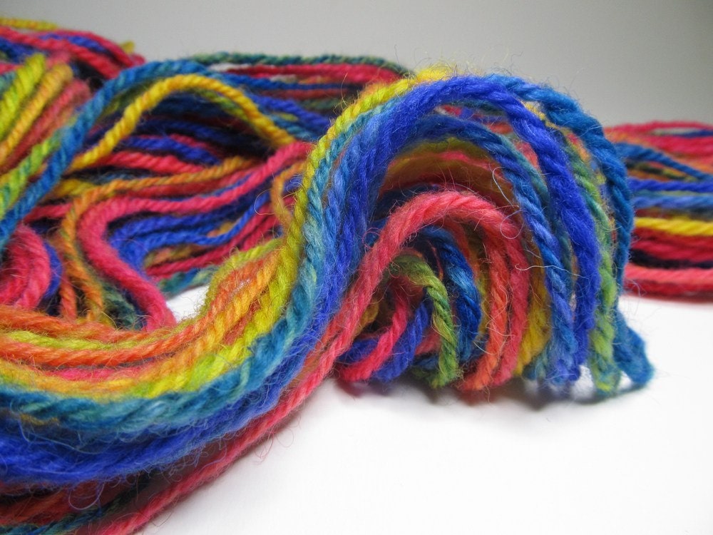 Fruity Rainbow, Handspun, Navajo Plied Yarn with Shetland Wool, Over 115 Yards