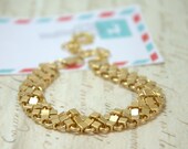 Chunky 24k Gold Bracelet, Retro Gold Cube Bracelet, Geometric Gold Bracelet, Wedding Bracelet, Mother's Day Bracelet