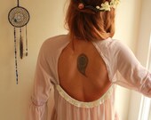Sheer Gauze Pink/Taupe Lace Bell Sleeve Layering Open Drapey Low Back Blouse/Top/Shirt Shabby Chic Eco Friendly Womens Size Small/Medium