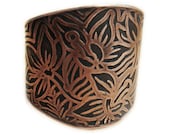 Etched Copper Cuff - Orchids and wheat Motif - Tapered fit - hand forged and etched in my studio - each is one of a kind