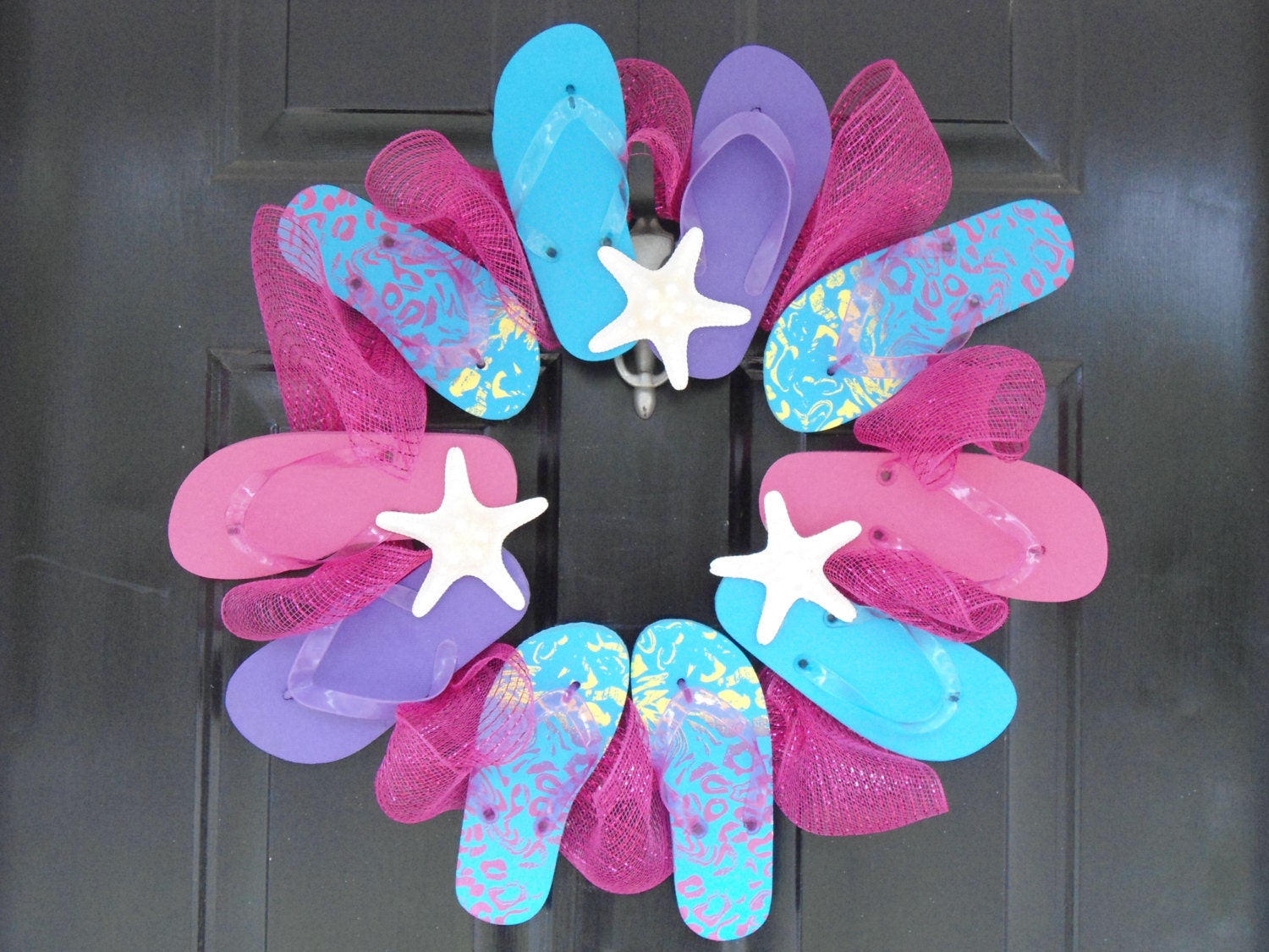 flip flop starfish wreath ready to ship beach lovers beach house nautical summer decor beach wedding