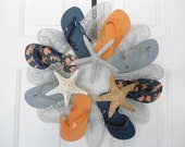 flip flop starfish wreath beach house nautical sharks octopus blue and orange UVA University of Virginia