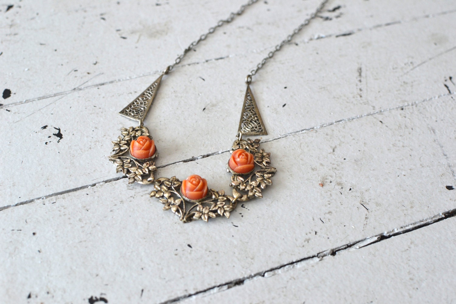 vintage art deco necklace / 1930s necklace / Trois Roses necklace