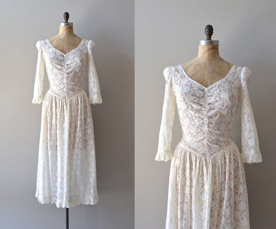vintage lace dress / 1980s white lace dress / Morning at Night dress