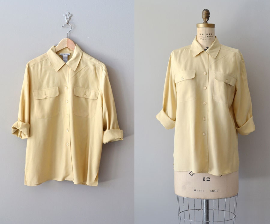 silk blouse / silk shirt / Butter slouchy silk blouse
