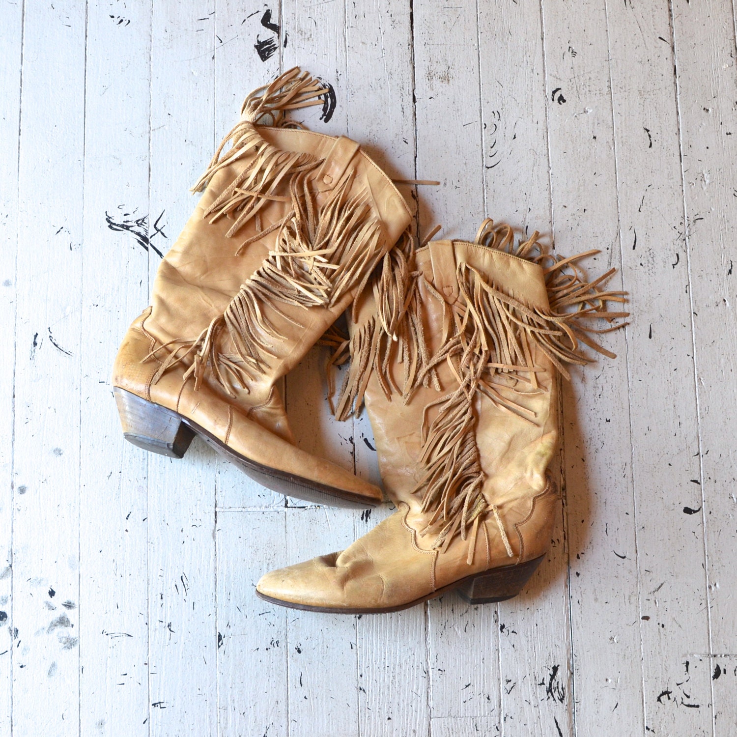 brown leather boots / fringed leather boots / Dingo western boots