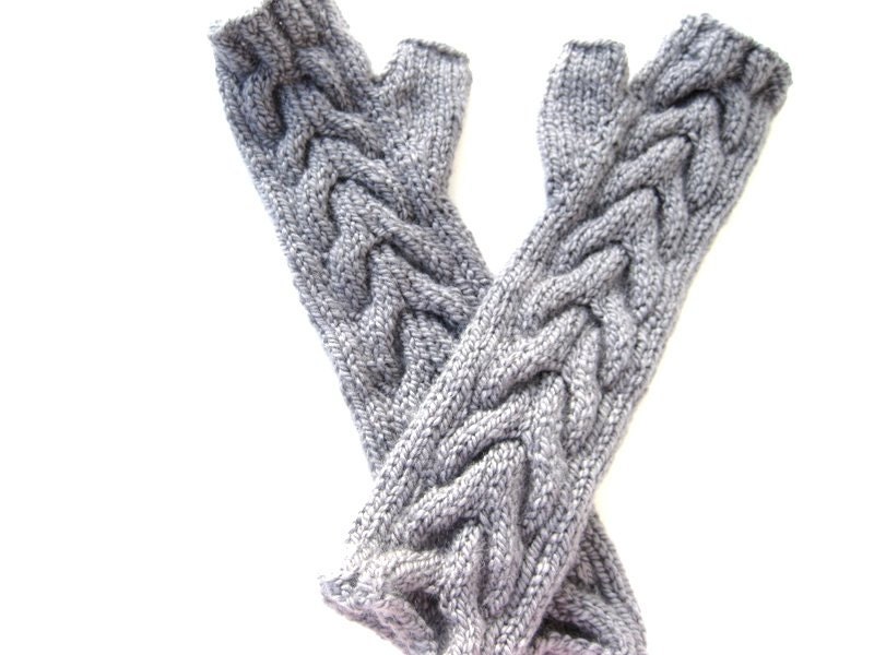 Bella fingerless gloves - light grey - hand knit texting gloves - teen - women - ready to ship