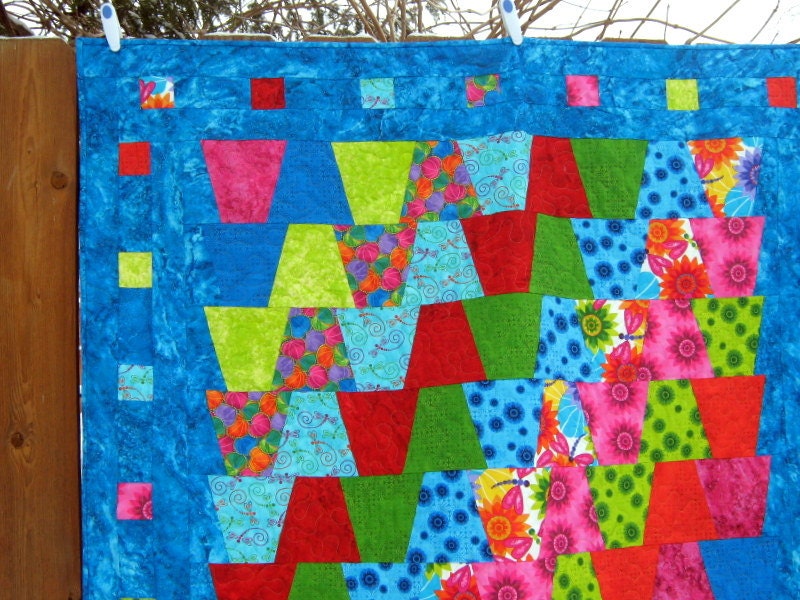 Lap Quilt Vibrant Colors Blues Greens Reds