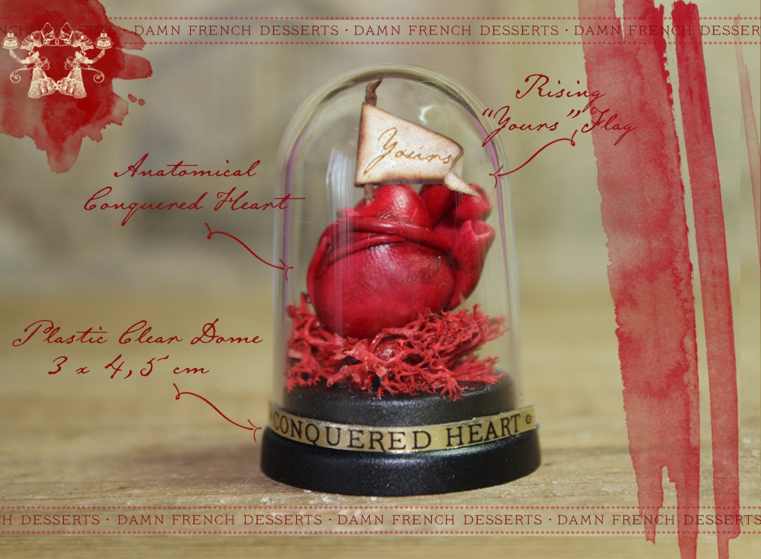 Anatomical Heart in Dome Conquered Heart Valentines Gift Love Romantic Goth Victorian Dollhouse Miniature