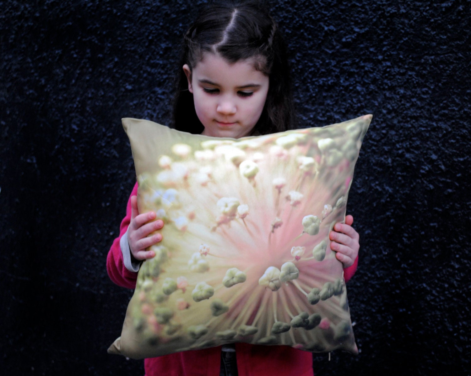 Flowers Organic PILLOW, Decorative Photo Pillow Sham Cover - Pink and Green Alium Abstract Home Decor- Collaboration with Raceytay