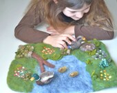 Summer Felted Duck Pond Playmat Set - Eco-Friendly Wool Kids Toys - Waldorf Inspired Play Scape in Blue Green (Ready to Ship)