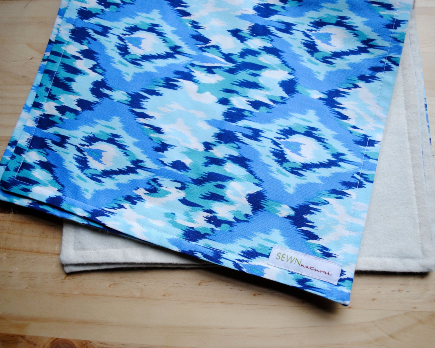 Blue Ikat Baby Burp Cloths SET of 2 with Organic Flannel - Modern Eco Friendly Kids Gear (Ready to Ship)