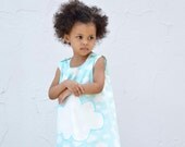 Organic Girls Cloud Dress - Blue Skies Eco Friendly Pinafore - Kids Summer Fashion in White and Aqua (Ready to Ship in 2T)