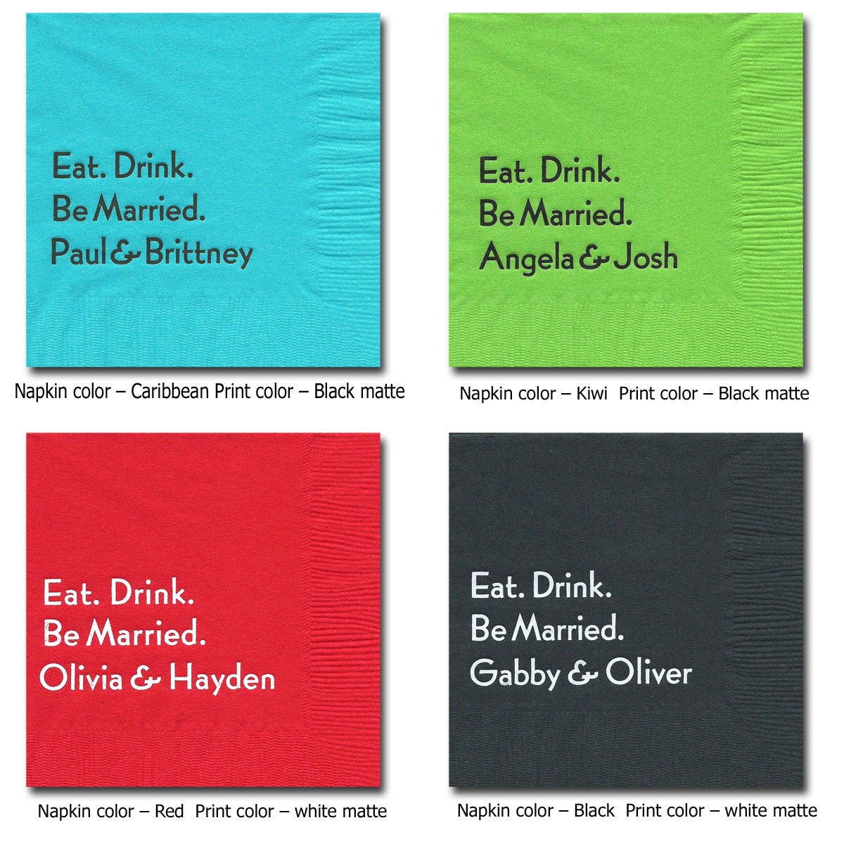 Eat.Drink.Be Married napkins wedding napkins personalized napkins wedding Examples only