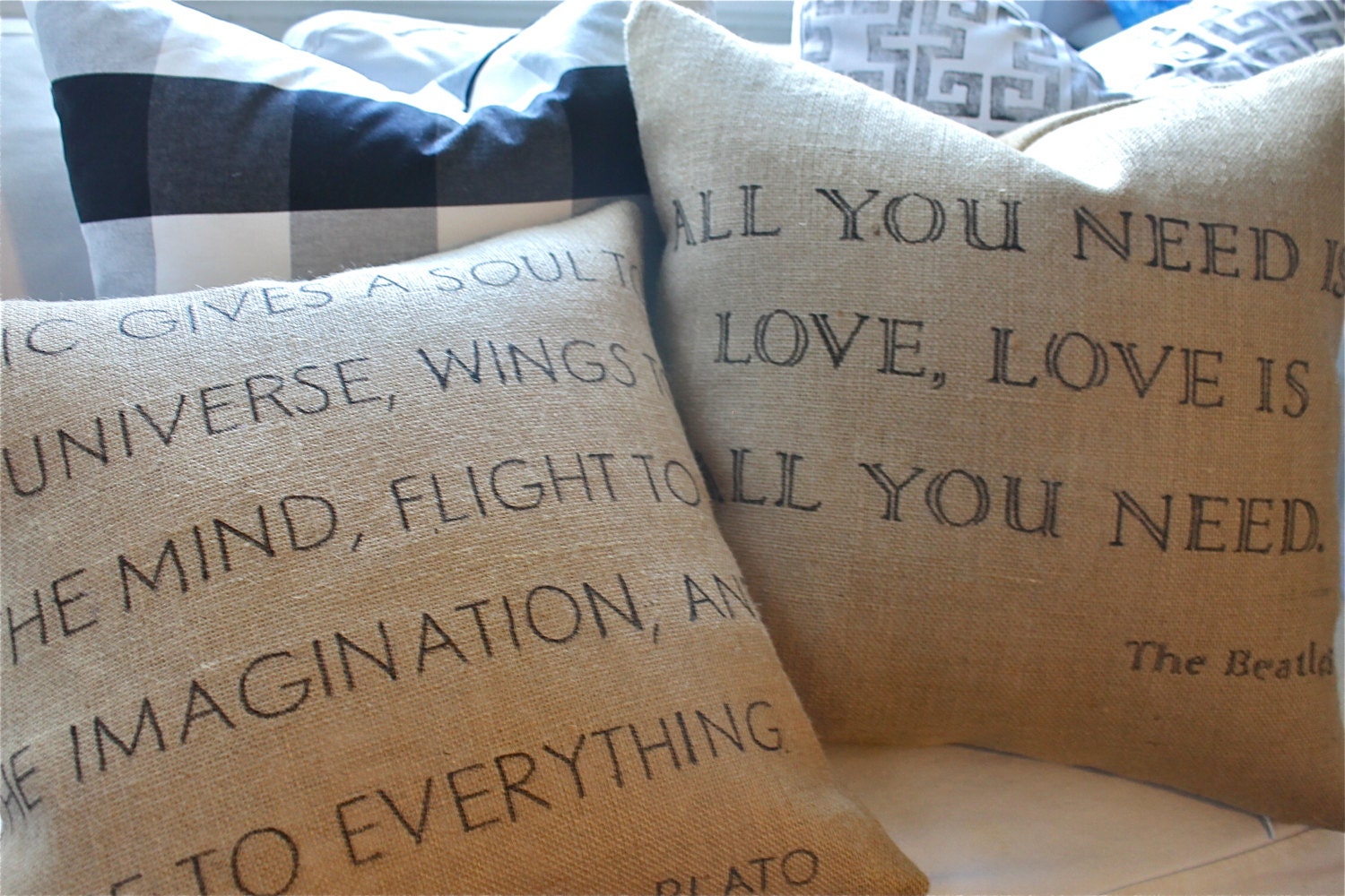 Custom Natural Burlap Pillow with Personalized Quotation, 20"x20"