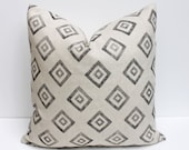 Custom Hand-Blocked Pewter Gray Diamonds Print on Natural Linen 20x20 Pillow Cover