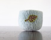 felt bowl -  grayed jade wool bowl with sage green leaf -  spring decoration, Mother's day gift, gifts for gardeners, nature inspired