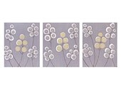 Large Canvas Wall Art - Lavender Flower Painting - Textured Triptych Art 50X20