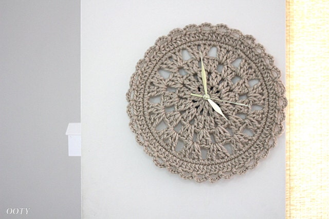 clock sand crochet doily clock for home, round clock, home decor