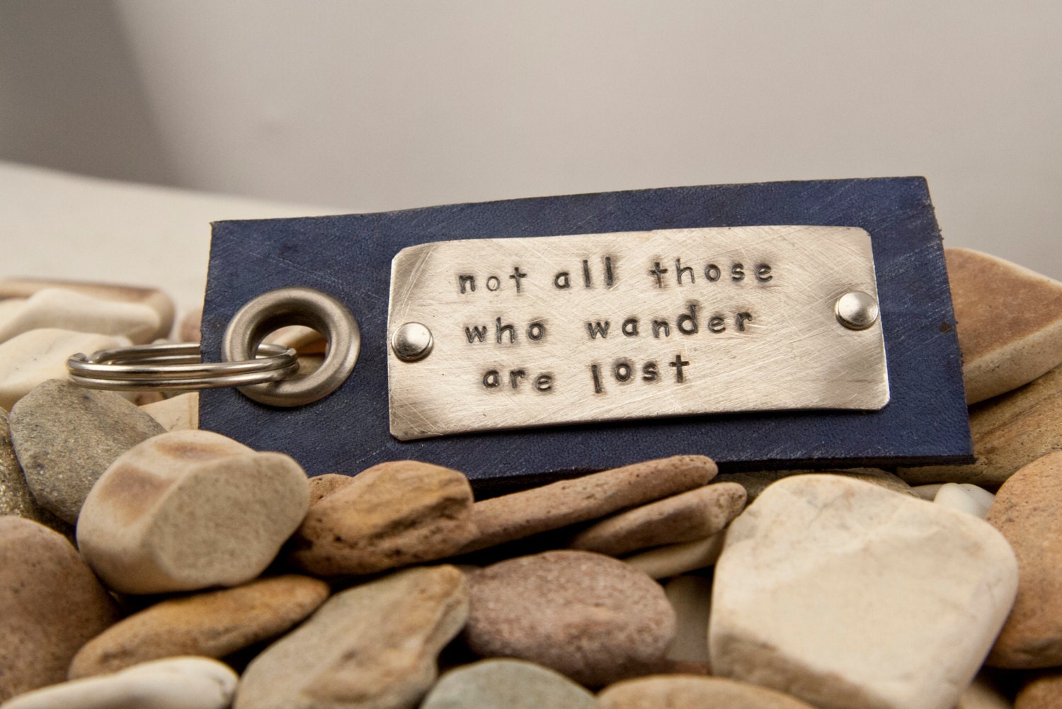 Not all those who wander are lost, leather distressed keychain