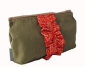 Small Zipper Pouch with Ruffle - Handmade Cosmetics Bag, Travel Accessory, Make up Bag,