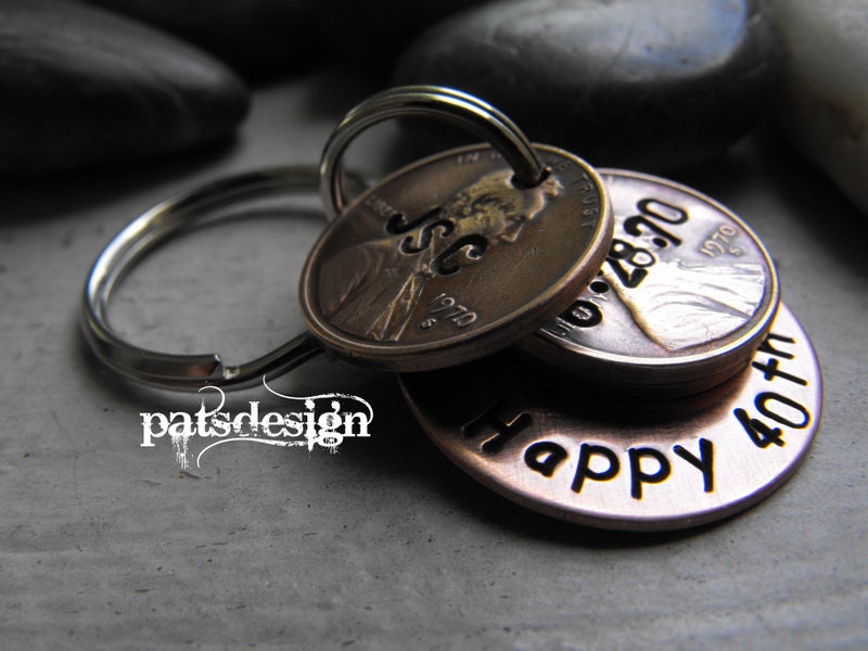 Lucky Us  Copper Keychain with THREE lucky pennies