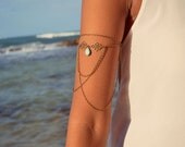 Armlet Slave Bracelet Arm Bracelet Piece Hipster Bronze Chain Moroccan Swirl Charm Turquoise Bead Bohemian Drape Body Jewelry