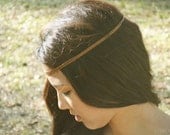 Headpiece Headband  Hair Piece Bohemian Hipster Boho Hippie Brown Cotton Cord Faux Leather