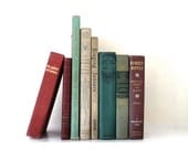 Vintage book Shabby Chic collection of 8 childrens books and reference,  faded green, burgundy, taupe and beige