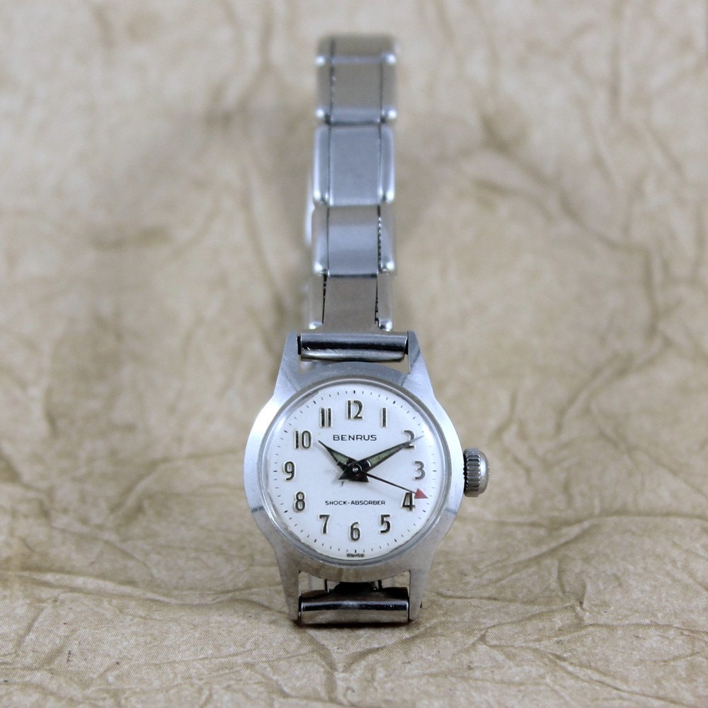 Vintage Mid Century Ladies Benrus Watch - Vintage Expansion Strap - Silver Tone - Stainless Steel - 17 Jewel - Swiss Made