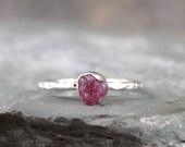 Uncut Raw Rough Red Ruby Ring - Sterling Silver Solitaire  -  Bezel Set - July Birthstone - Rustic Raw Gemstone Ring - 40th Anniversary Ring