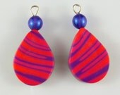 Art Beads for Interchangeable Earrings in Pink and Purple Stripe Pattern Teardrop