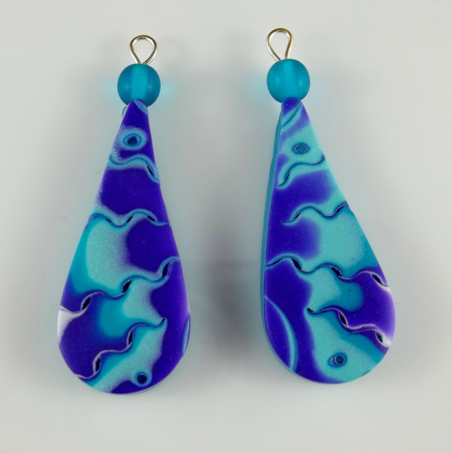 Art Beads for Earrings in Purple and Teal Large Teardrops