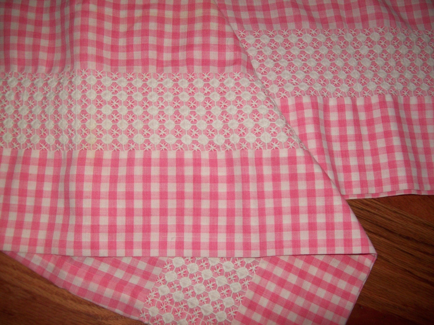 Vintage Pink and White Gingham Chicken Scratch Pillowcases
