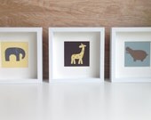 Neutral Nursery Wall Art in Elephant, Giraffe and Hippo Safari Animals Theme in Leather Applique on Bazzill Card Stock, Can be Framed